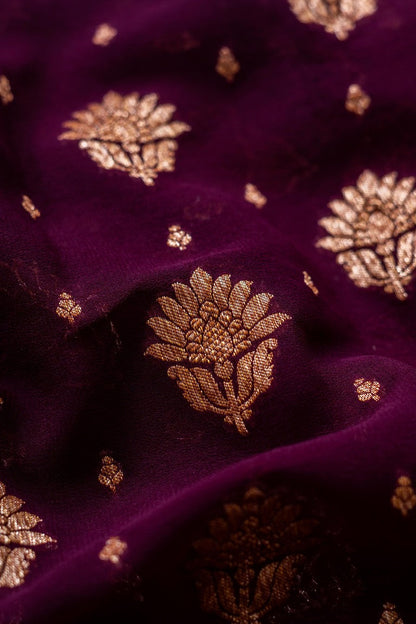 Wine Khaddi Georgette Handwoven Banaras Saree