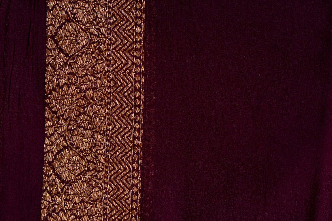 Wine Khaddi Georgette Handwoven Banaras Saree