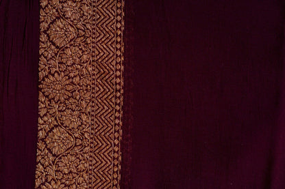 Wine Khaddi Georgette Handwoven Banaras Saree