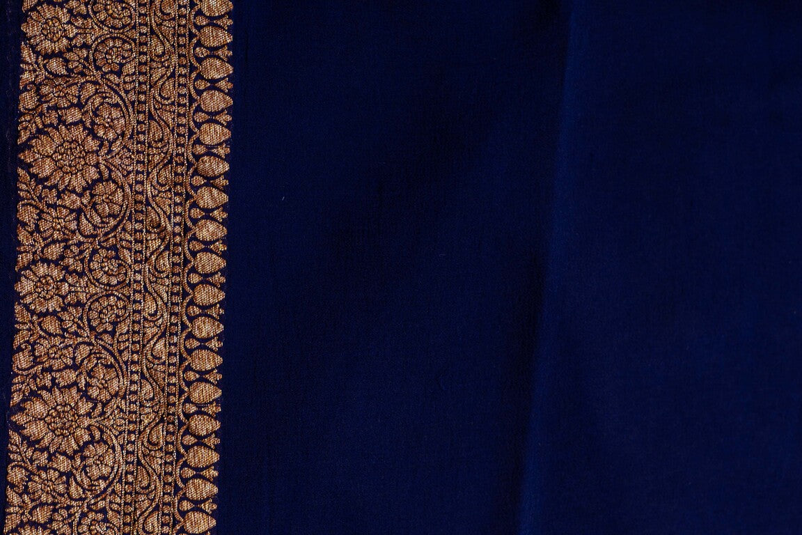 Navy Blue Khaddi Georgette Handwoven Banaras Saree