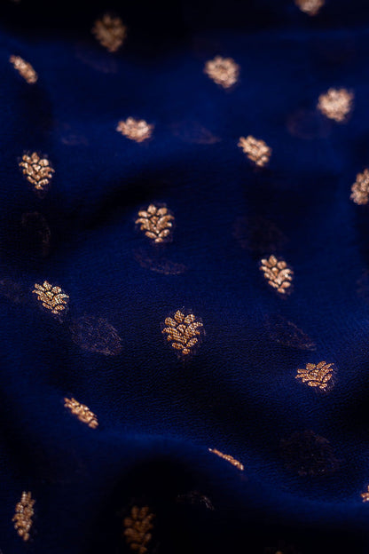 Navy Blue Khaddi Georgette Handwoven Banaras Saree
