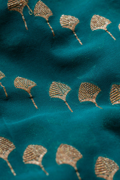 Rama Green Khaddi Georgette Handwoven Banarasee Saree