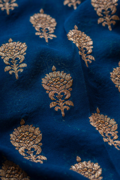 Royal Blue Khaddi Georgette Handwoven Banaras Saree