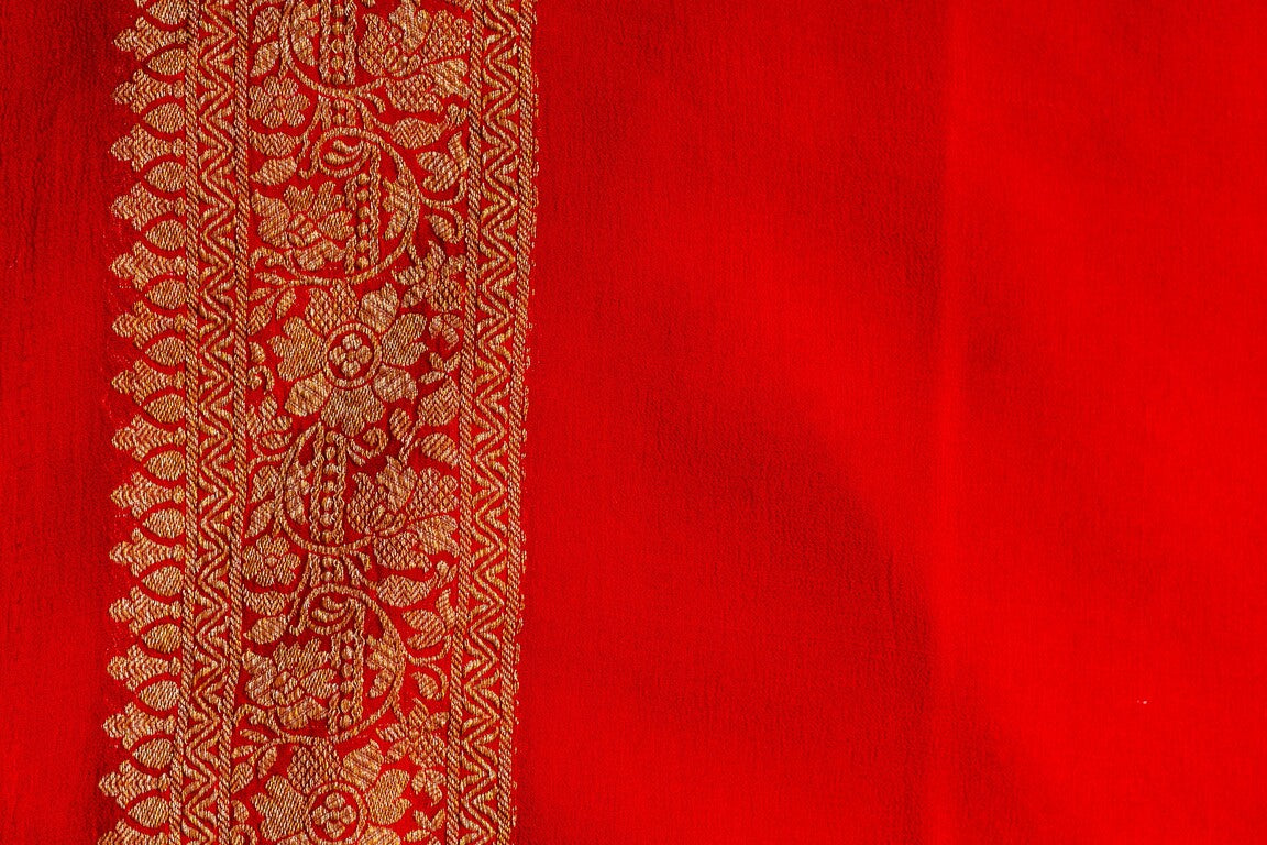 Wine Khaddi Georgette Handwoven Banaras Saree
