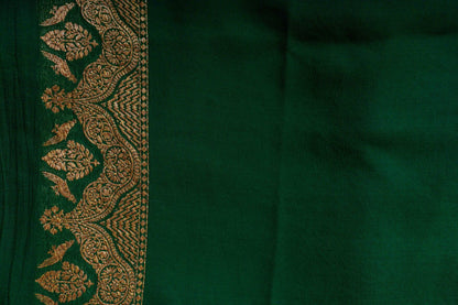 Bottle Green Khaddi Georgette Handwoven Banaras Saree