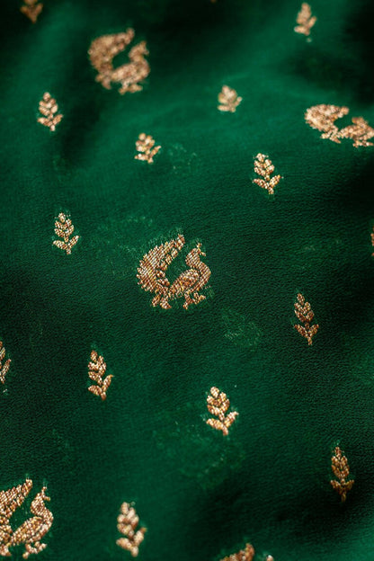 Bottle Green Khaddi Georgette Handwoven Banaras Saree