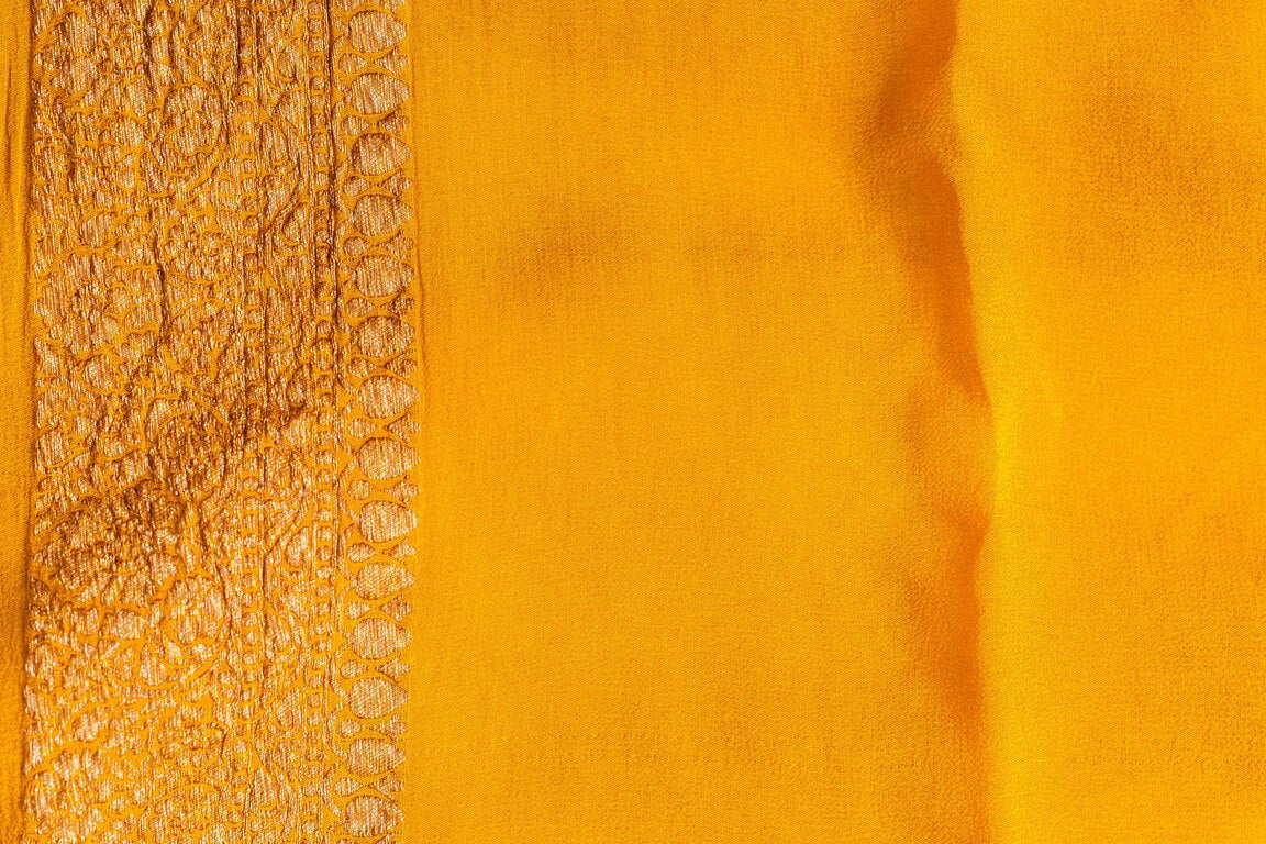 Mustard Khaddi Georgette Handwoven Banaras Saree