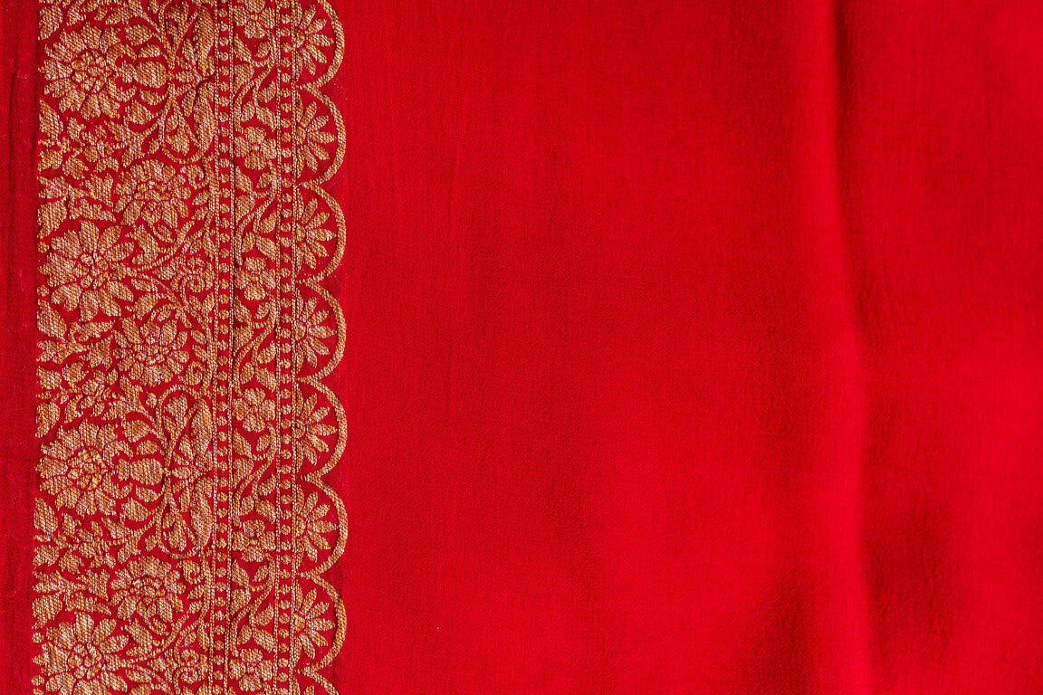 Bottle Green Khaddi Georgette Handwoven Banaras Saree