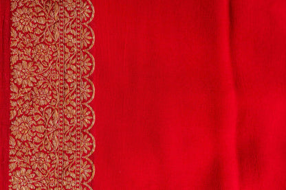 Bottle Green Khaddi Georgette Handwoven Banaras Saree