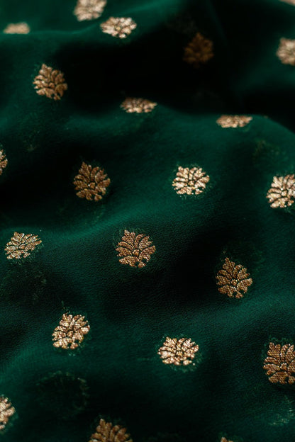 Bottle Green Khaddi Georgette Handwoven Banaras Saree