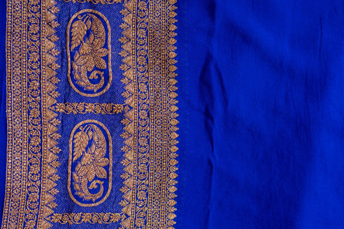 Royal Blue Khaddi Georgette Handwoven Banaras Saree