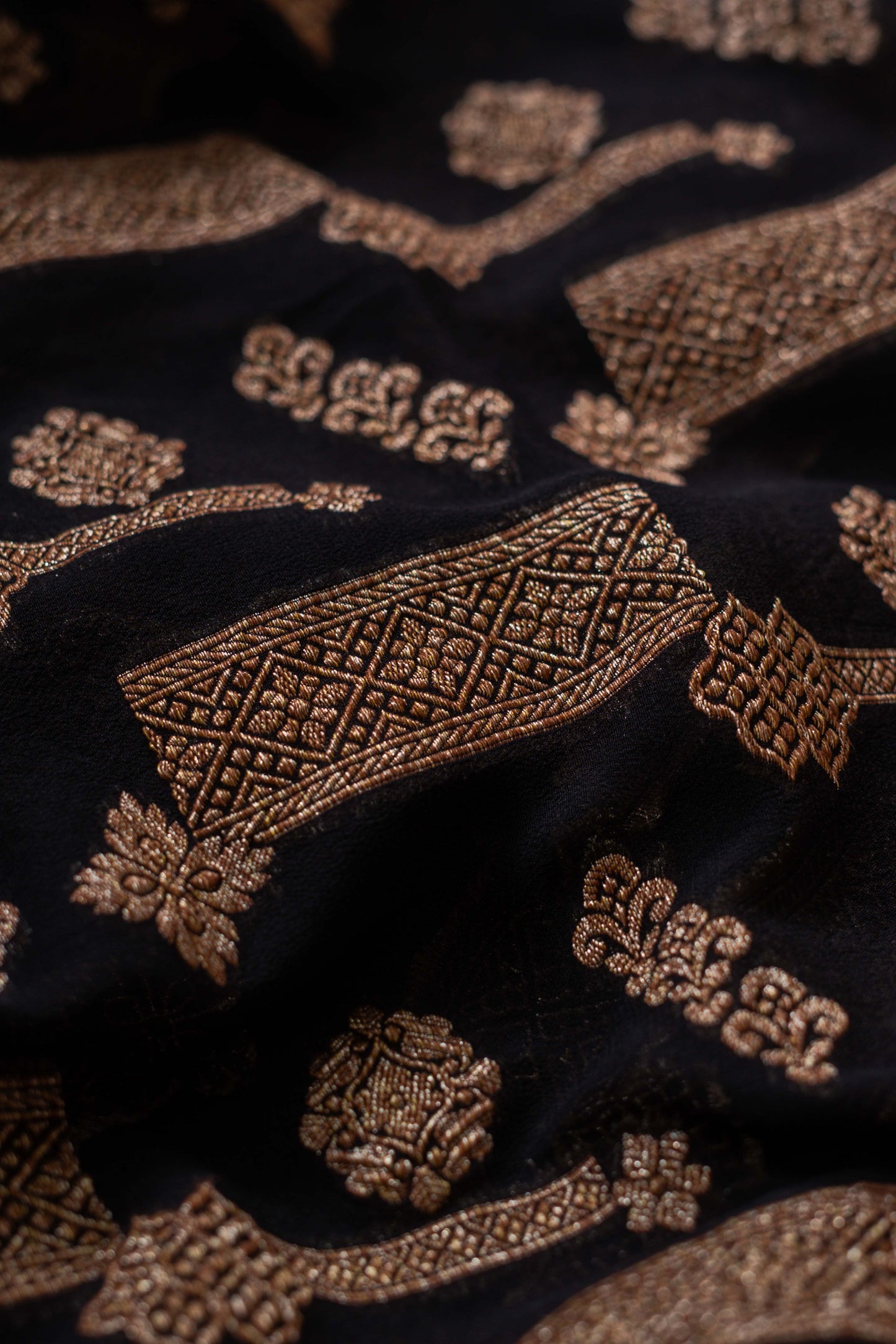 Black Khaddi Georgette Habdwoven Banarasee Saree