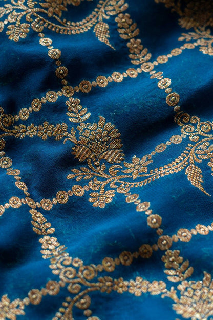 Midnight Blue Khaddi Georgette Handwoven Banaras Saree