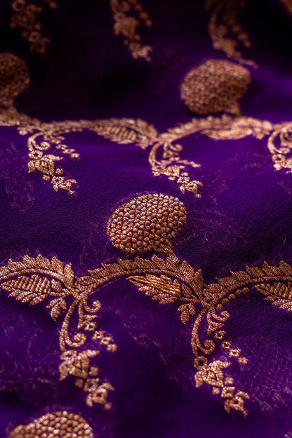 Purple Khaddi Georgette Handwoven Banaras Saree