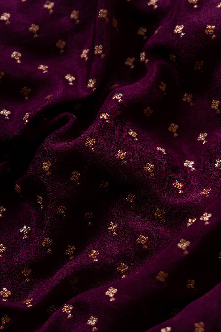 Wine Crepe Silk Handwoven Banarasee Saree