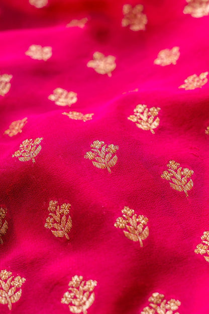 Rani Pink Khaddi Georgette Handwoven Banaras Saree