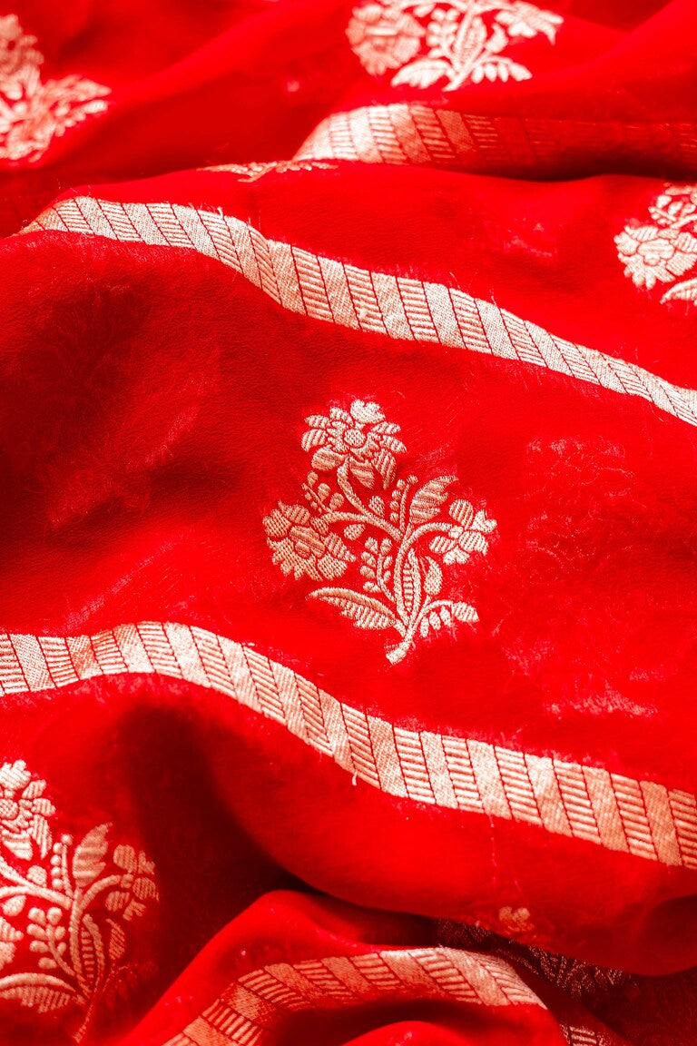 Red Khaddi Georgette Handwoven Banaras Saree