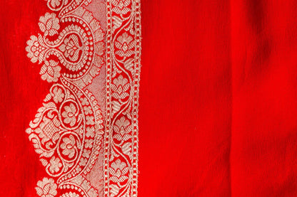 Red Khaddi Georgette Handwoven Banaras Saree