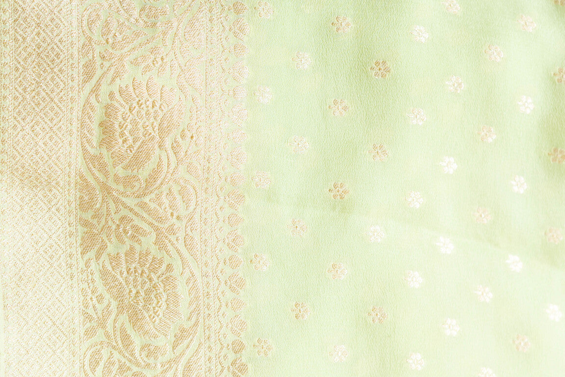 Pastel Sea Green Crepe Silk Handwoven Banarasee Saree