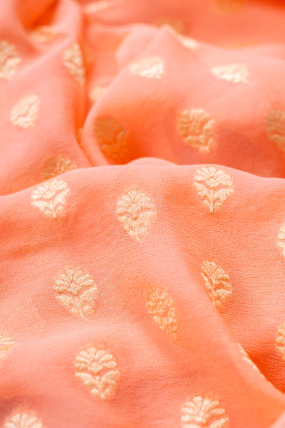 Peach Khaddi Georgette Handwoven Banarasee Saree