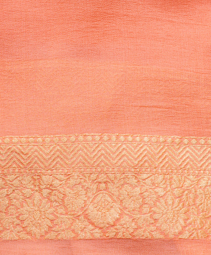 Peach Khaddi Georgette Handwoven Banarasee Saree