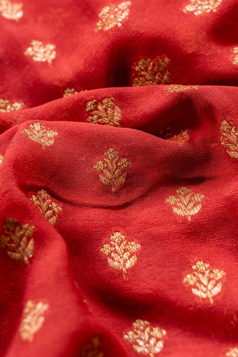 Peach Brown Khaddi Georgette Handwoven Banaras Saree