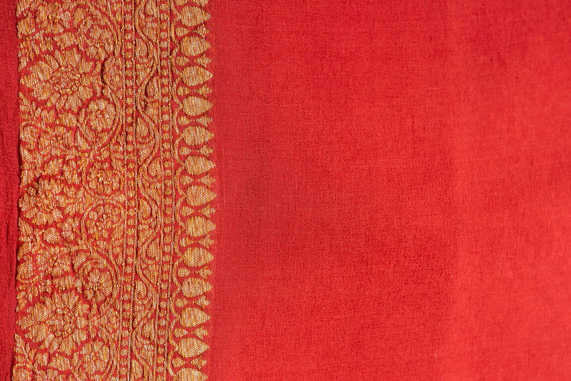 Peach Brown Khaddi Georgette Handwoven Banaras Saree
