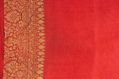 Peach Brown Khaddi Georgette Handwoven Banaras Saree