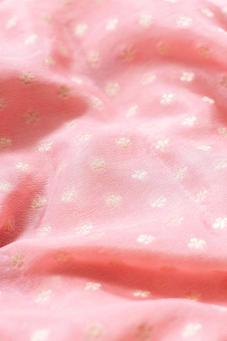 Pastel Baby Pink Crepe Silk Handwoven Banarasee Saree