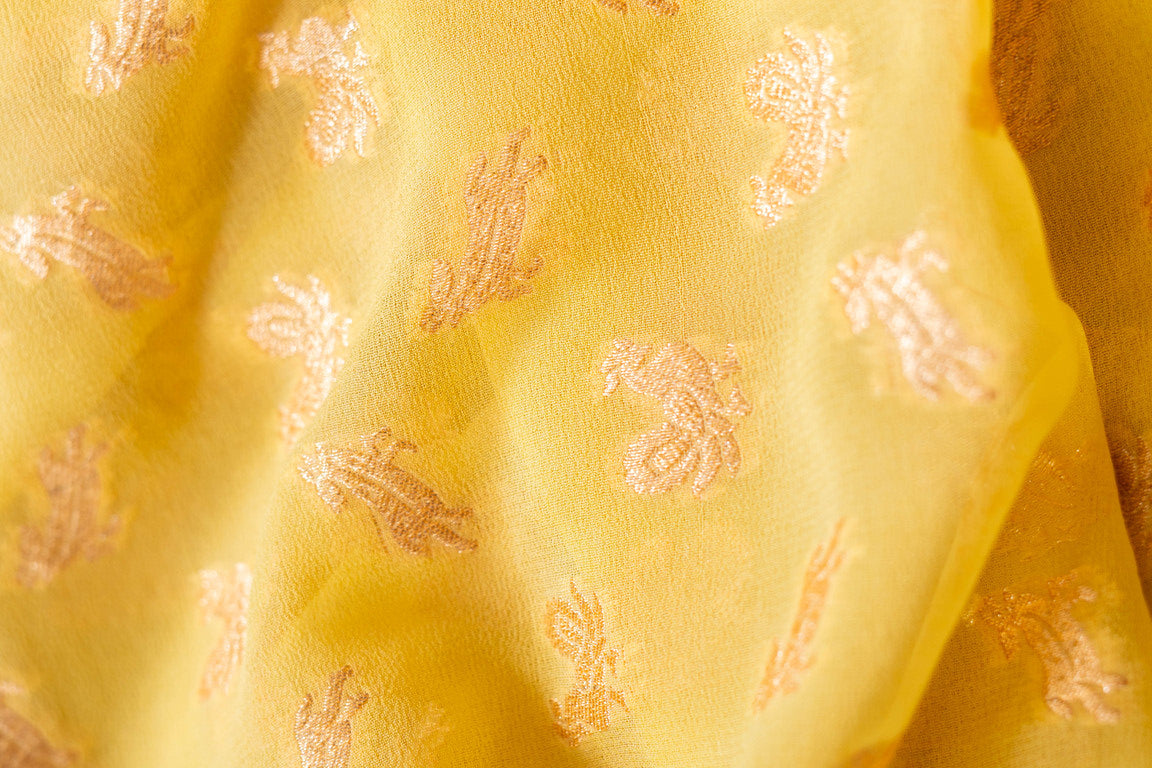 Handwoven pastel Yellow Khaddi Georgette Banarasi Saree