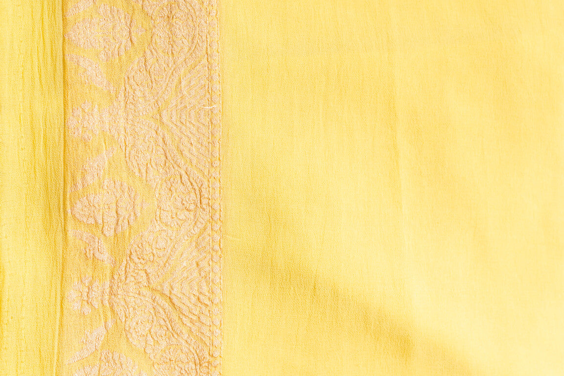 Handwoven pastel Yellow Khaddi Georgette Banarasi Saree