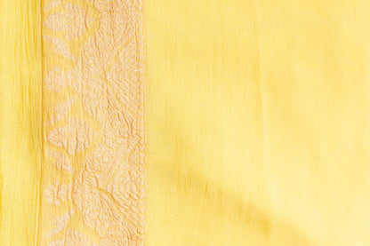 Handwoven pastel Yellow Khaddi Georgette Banarasi Saree