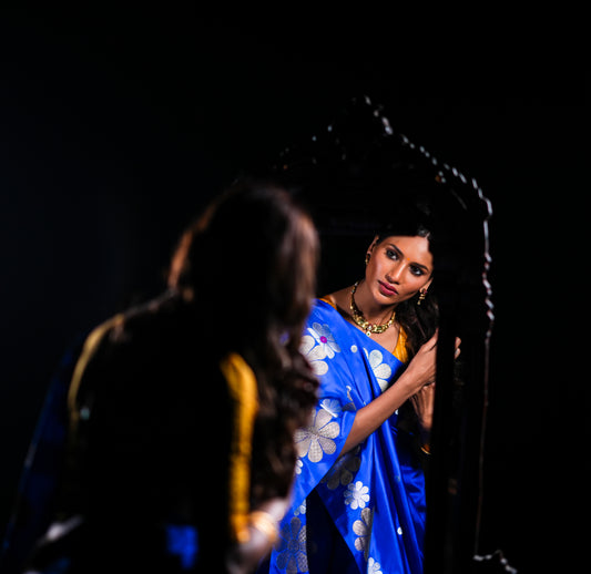 Royal Blue Pure Katan Silk Saree with Sona Rupa Zari work