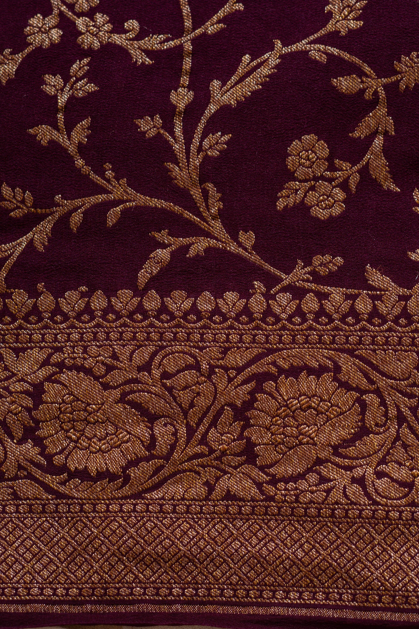 Mustard Gold Crepe Silk Banarasee Saree