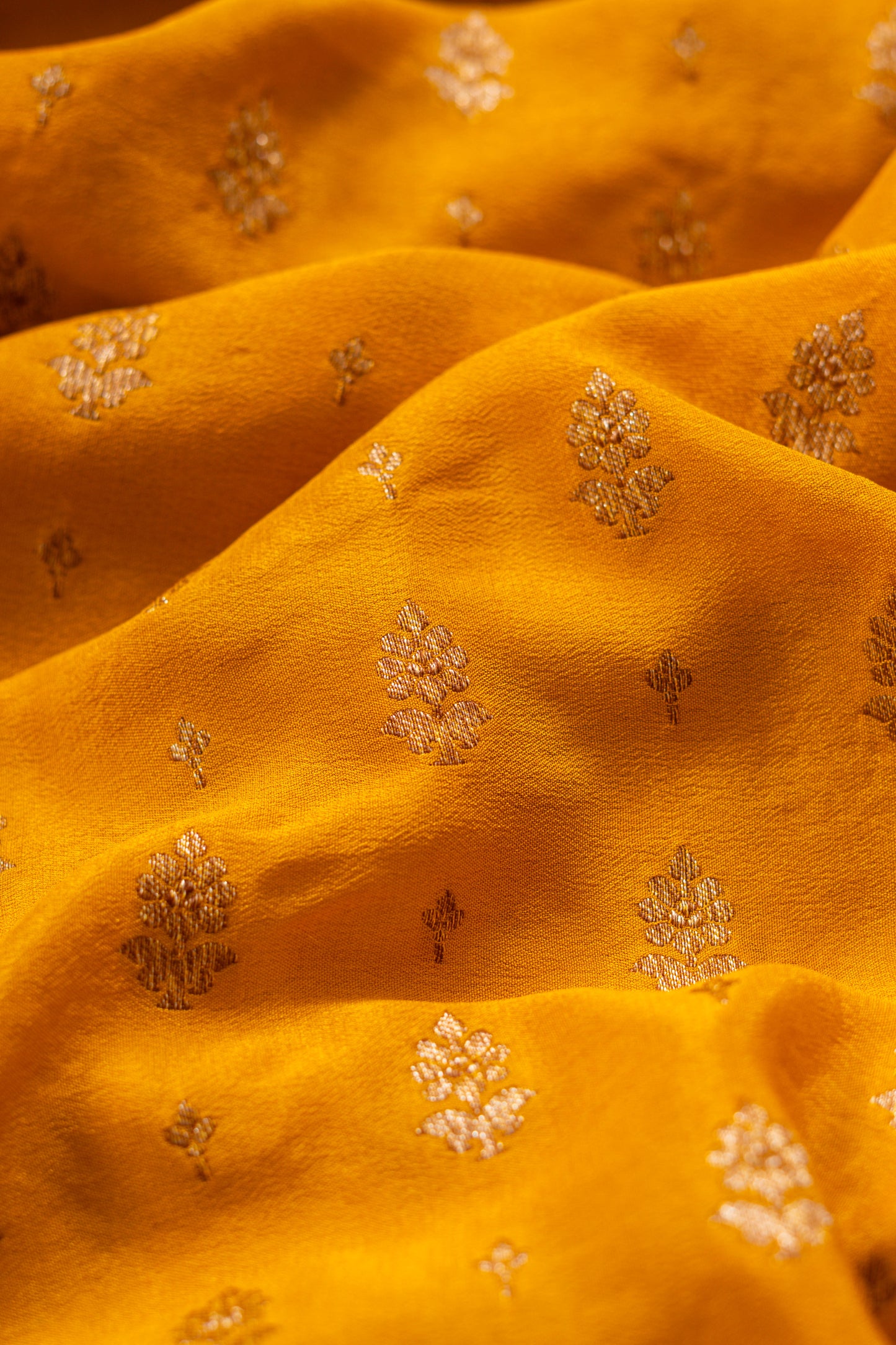 Mustard Gold Crepe Silk Banarasee Saree