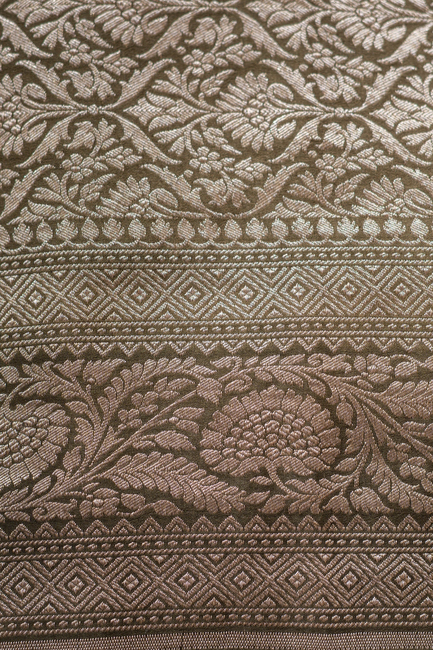 Dusky Chiku Crepe Silk Banarasee Saree