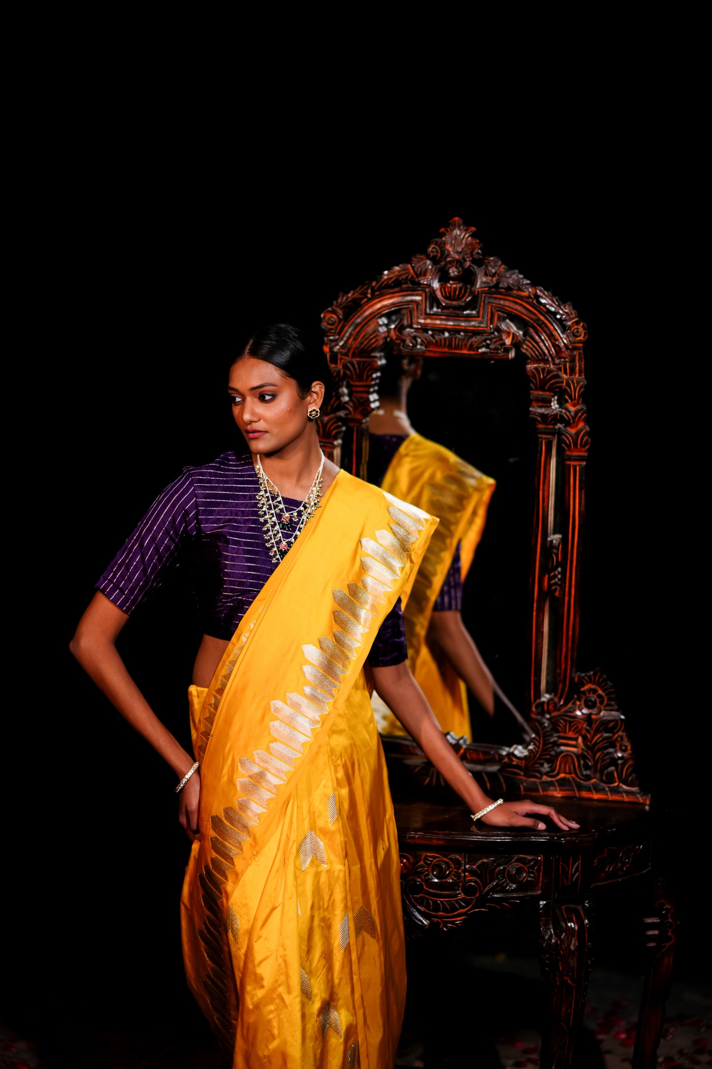 Yellow Pure Katan Silk Saree