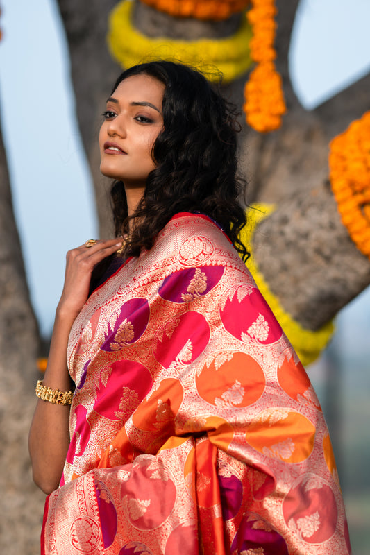 Red Katan Silk Banarasee Handwoven Saree