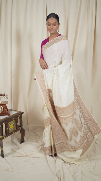 Off White Crepe Silk Banarasi Saree
