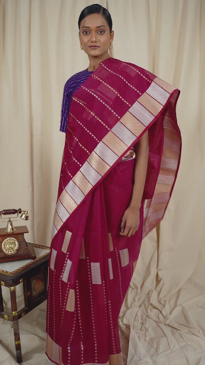 Brown Organza Handwoven Banaras Saree