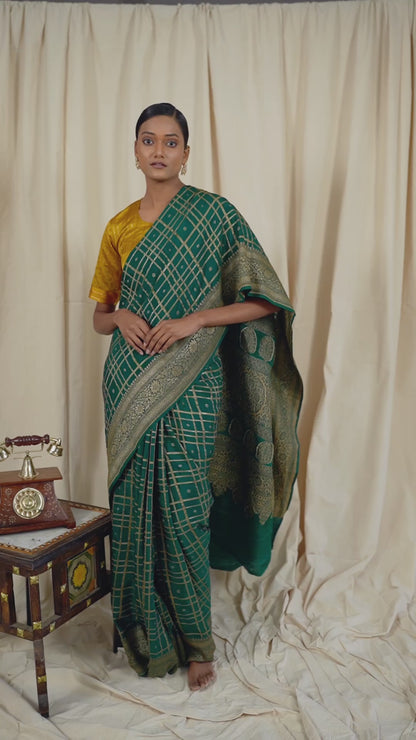 Bottle Green Banarasee Handwoven Saree