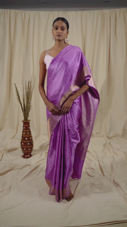 Lavender Mashru Satin Handwoven Banarasee Saree