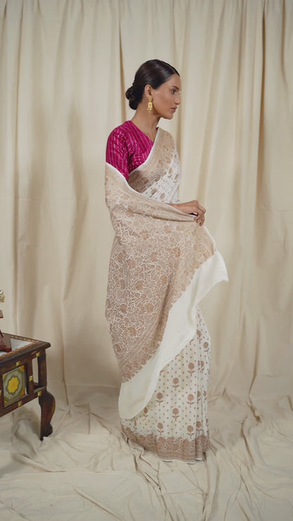 Off White Banarasee Handwoven Saree