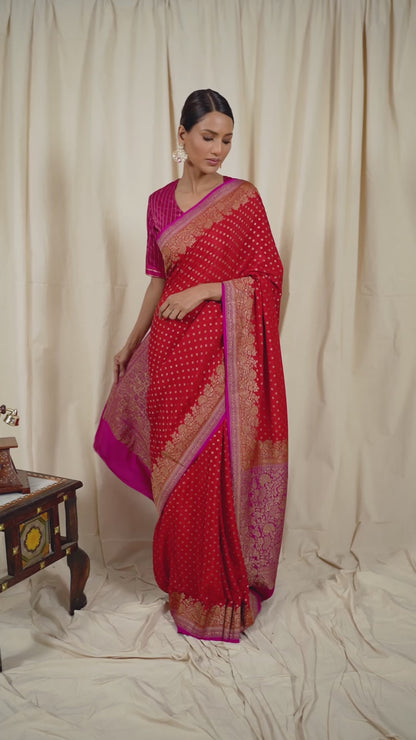 Red Banarasee Handwoven Saree