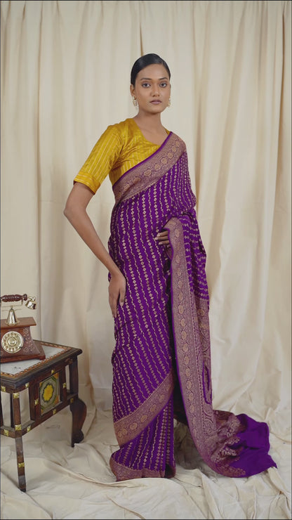 Purple Crepe Silk Handwoven Banarasee Saree