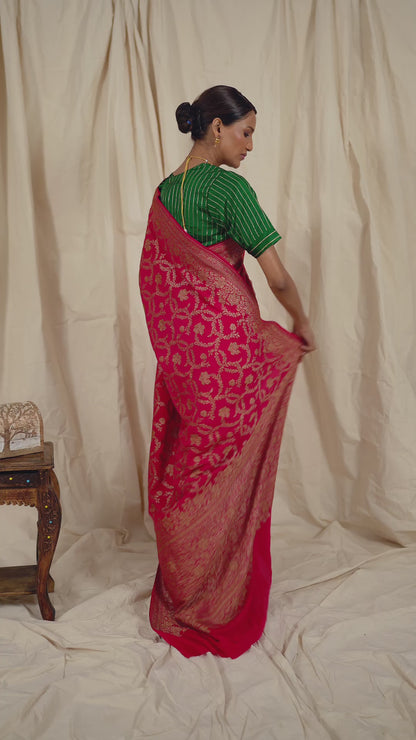 Red Crepe Silk Banarasi Saree