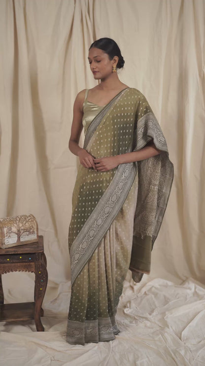 Dusky Chiku Crepe Silk Banarasee Saree