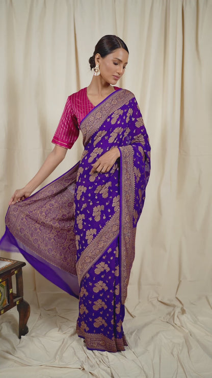 Purple Khaddi Georgette Handwoven Banarasee Saree