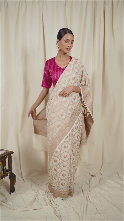 White Khaddi Georgette Handwoven Banaras Saree