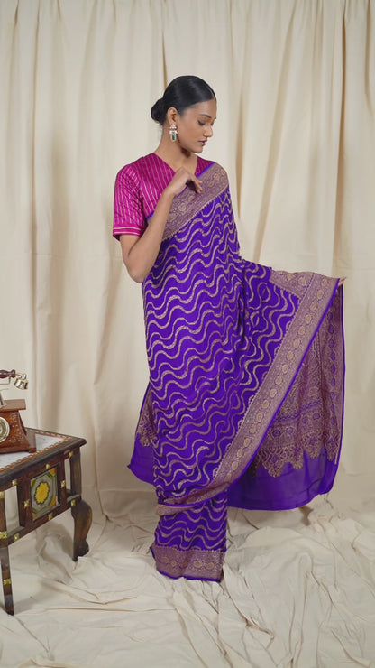 Purple Crepe Silk Banarasi Saree